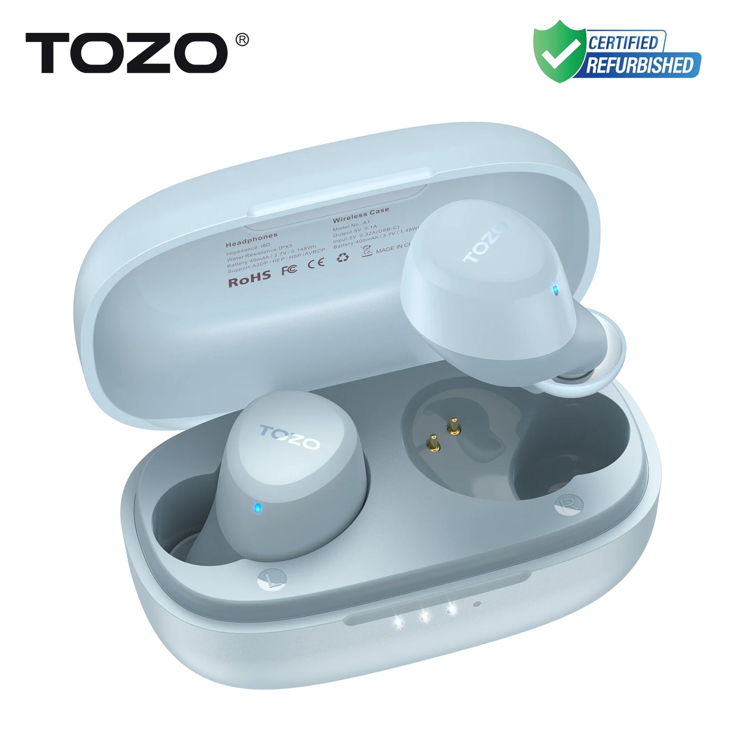Refurbished TOZO TWS Earbuds in-Ear Wireless Bluetooth Headsets with With Mic Touch Control Sport Waterproof for Iphone Android Blue United States S20fe8b6a911145d595cce73d0836b85dC Amrit Store