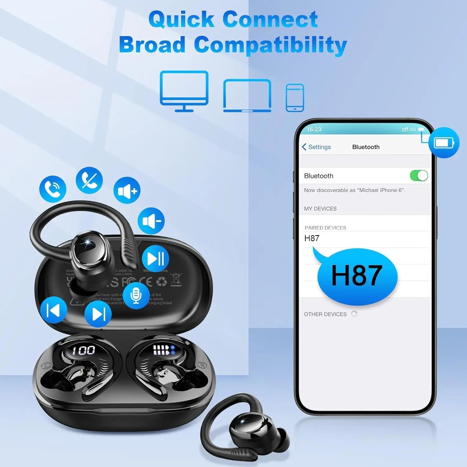 Bluetooth 5.3 Wireless Earbuds | IP7 Waterproof 50H Playback | Sports Earphones with Noise Cancelling Mic for Workout/Running. Afea2323d4d564049a953a0af4e334f8f3 Amrit Store