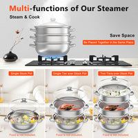 3-Tier 28CM Stainless Steel Steamer Food Cooking + Glass Lid Cookware Steam Pot Set Silver Hot Pot Steamer Veg Cooker S4fd516b05b314c6eaf75c646b1a7715eI Amrit Store