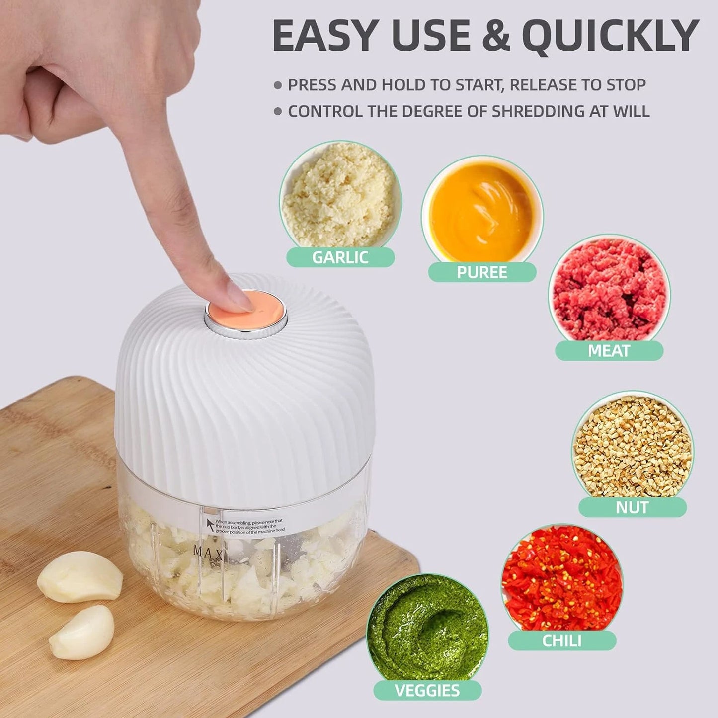 Portable Mini Garlic Chopper, 250ML Onion Masher, Wireless Veggie Grinder, Multifunctional Food Processor for Ginger, Chili,Frui S4ff5dbea77874eccaee11c01efdffbabI Amrit Store