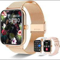 Smart Watch Fitness Tracker - Advanced Wireless Calling, Music Player, Health & Fitness Monitor with Heart Rate, Blood Oxygen Gold and 3 straps United States S509644a096774f6c8c20bdead6f081240 Red, White and Blue Products Store