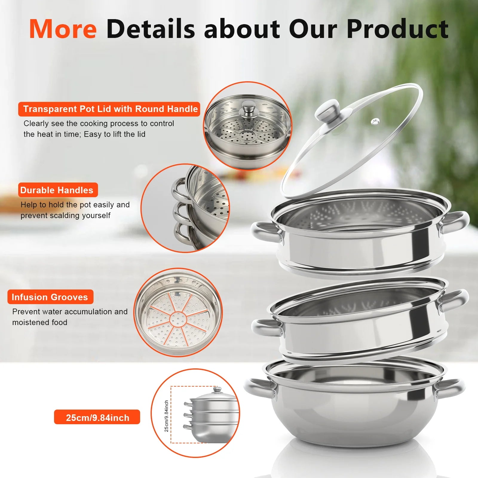 3-Tier 28CM Stainless Steel Steamer Food Cooking + Glass Lid Cookware Steam Pot Set Silver Hot Pot Steamer Veg Cooker S51803acac76a44179fbc978a79bee9d5a Amrit Store