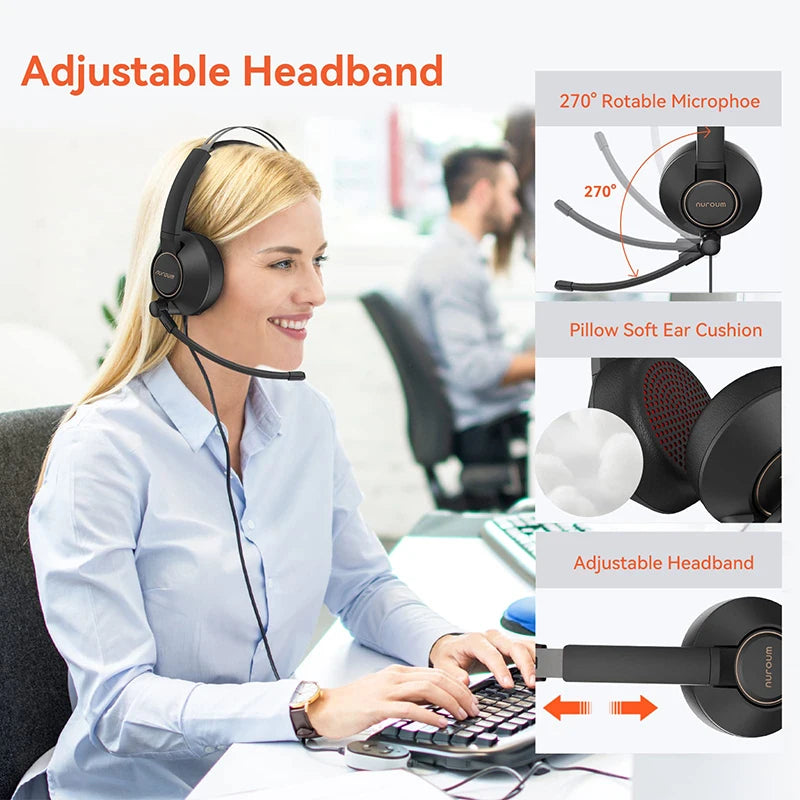 NUROUM Wired Headset AI-based Noise Cancelling USB/Type-C Headset With Microphone,PC Headphone For Pc Laptop With Microphone S529dc5100a3d42be93cf823cc5af51ecV Amrit Store
