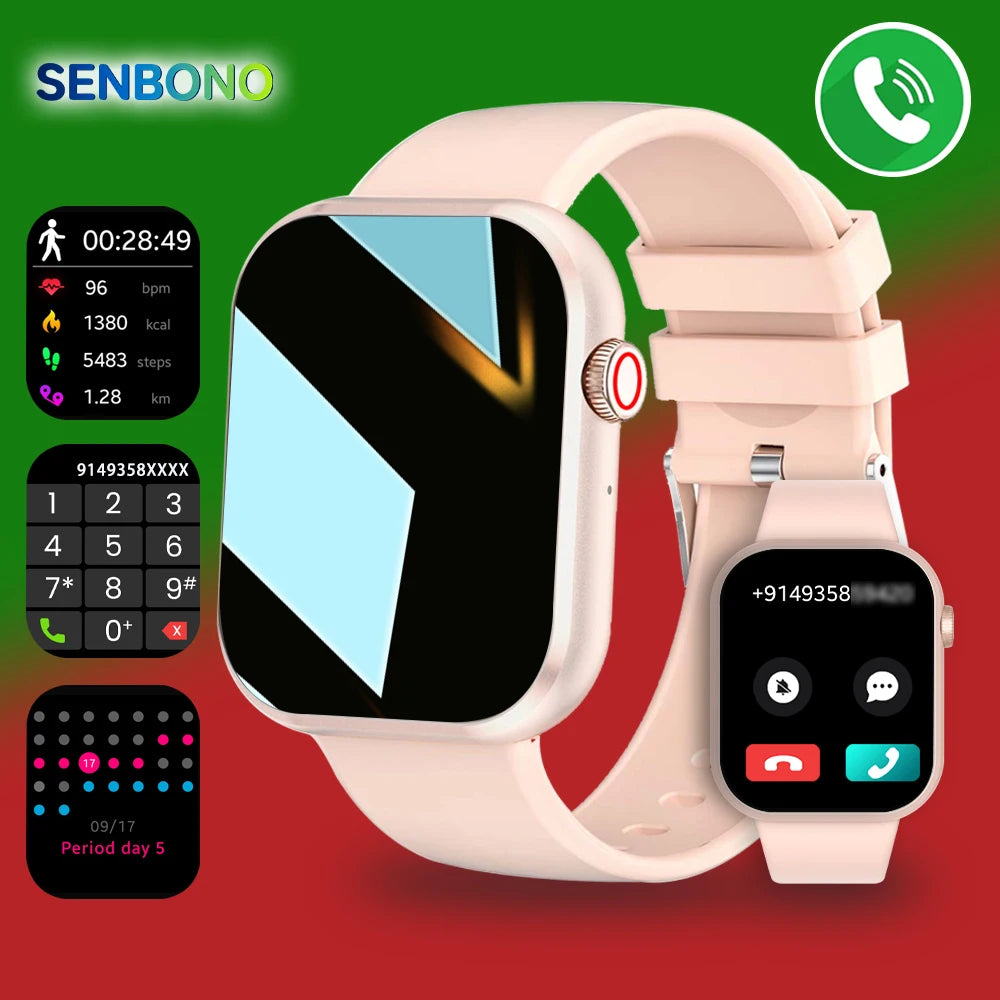 SENBONO Life3 Women Smart Watch Bluetooth Dials Call Health Monitor Watch Sport Waterproof Smartwatch Women for IOS Android S555ec24130764639b52a945919eda506p Red, White and Blue Products Store