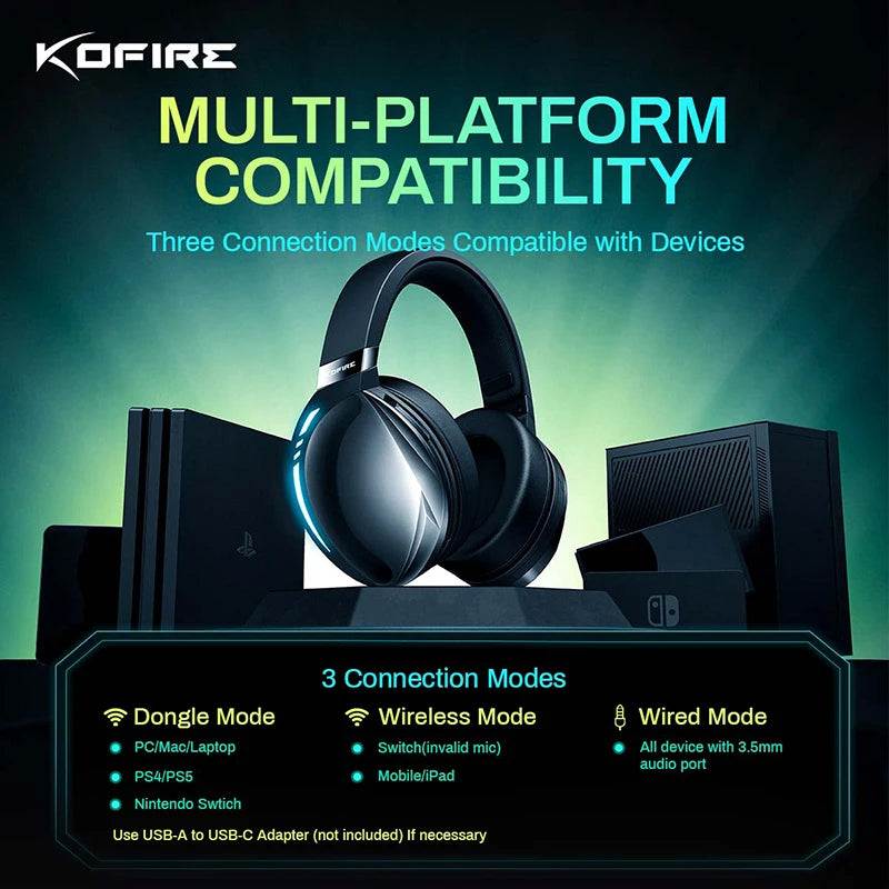 Kofire UG-06 Gaming Headset Low Latency 2.4G Bluetooth Wireless Headphones with Mic RGB Gradient Light Wired for PC PS5 Switch S6056e483c4f648b8bfda463038bc1a04X Amrit Store