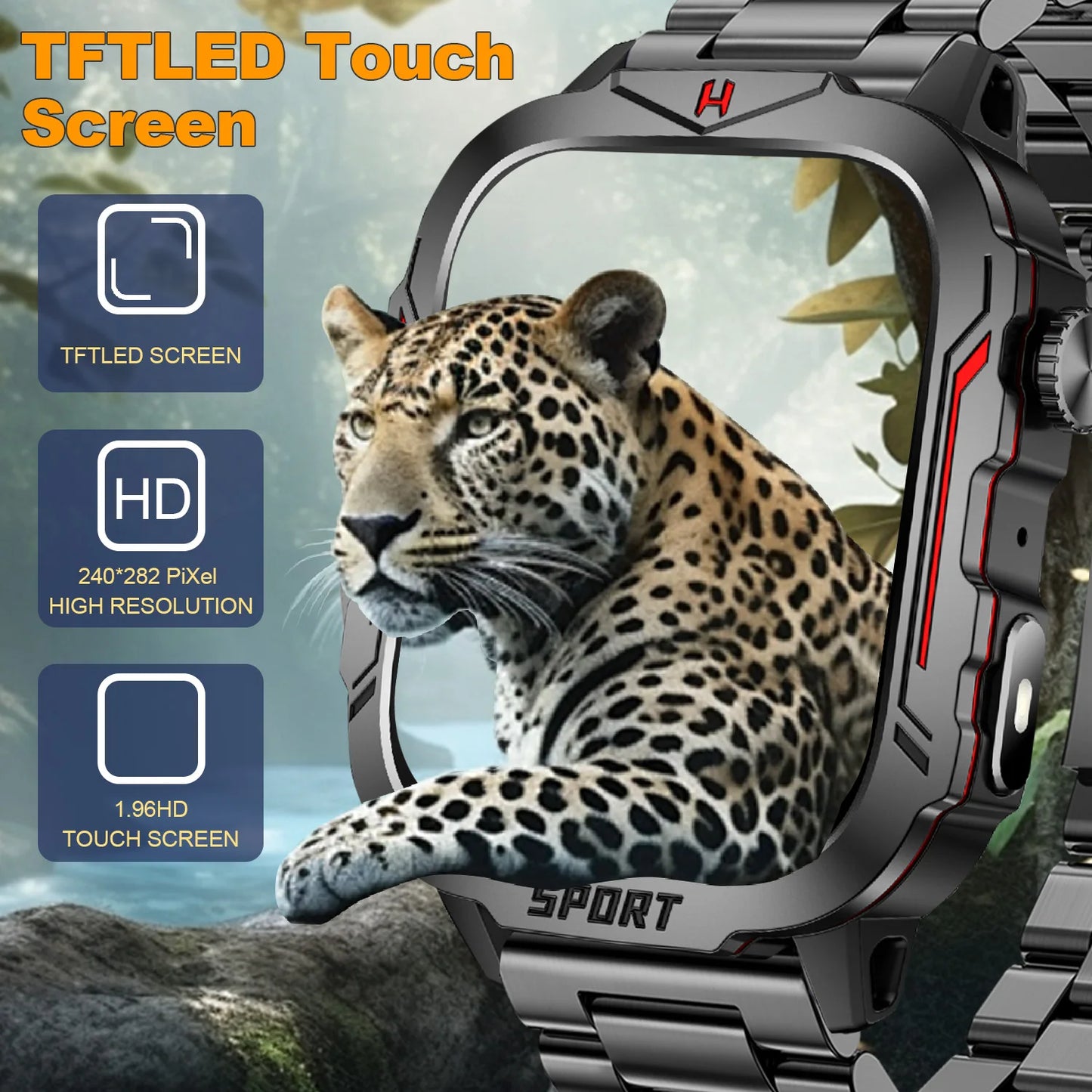 Flashlight Smart Watch for Men/Women, 1.96'' Screen Fitness Tracker with Long Battery Life/ AI Voice Assistant/ Bluetooth Call S610660ab64cc49149925482a06fbaa7bC Red, White and Blue Products Store