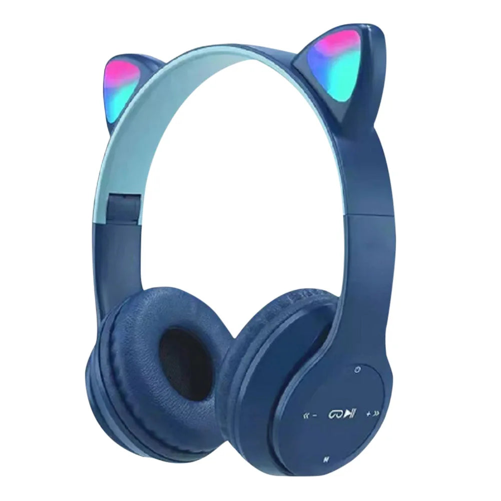 Wireless Headphones Cat Ear Gaming Headset Glow Light Bluetooth-Compatible Helmets Cute Over-Ear Headsets for Kids and Adult Dark Blue S61556c0bd81143f3a2ed09a038927e207 Amrit Store