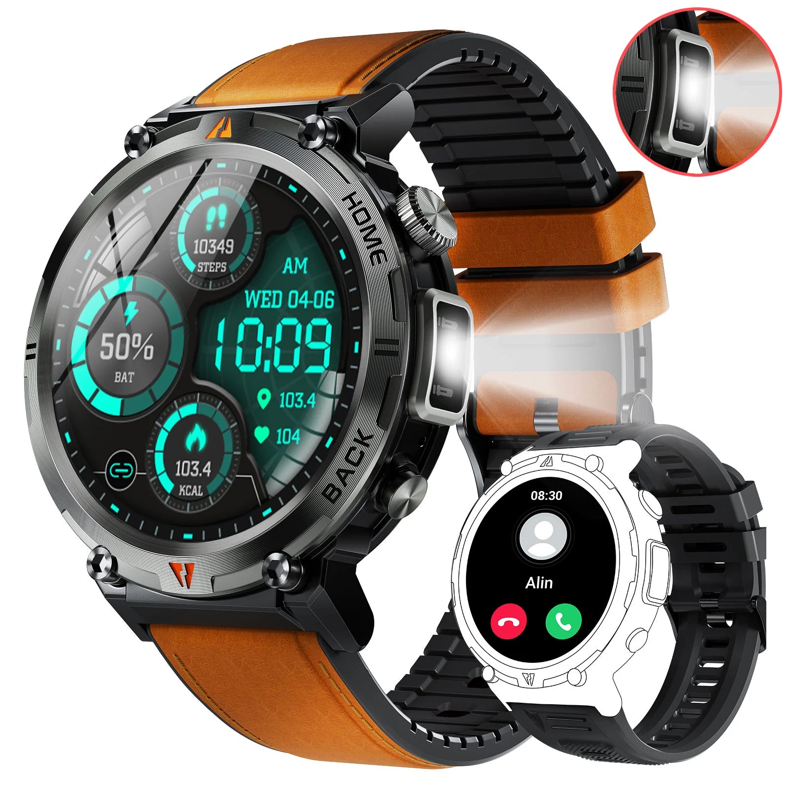 EIGIIS KE3 2025 New Bluetooth Call smartwatch for men Full Touch Screen With Health Monitor heart rate Flashlight Smart watch With brown skin United States S7eb7084d7e4a427383a8950309206cc0I Red, White and Blue Products Store