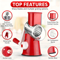 Manual Rotary Vegetable Cheese Grater & Slicer - 3 Interchangeable Drums with Suction Cup Base for Kitchen Food Prep S80b619d032454c2d9fa812c6c2fa4fd3k Amrit Store