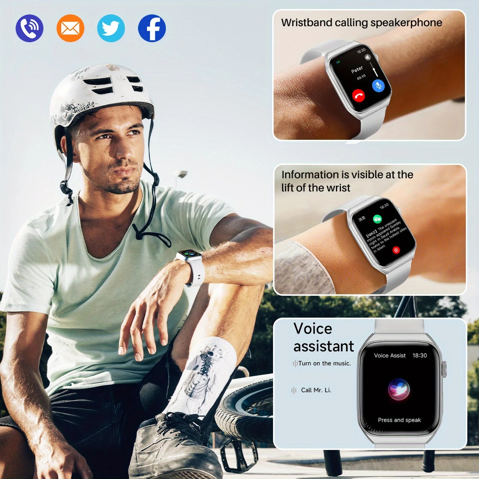 Smart Watches for Women Men Fitness Watches , Wireless Call, Push Notifications, Multiple Sports Modes, Wireless Charging S878a3e994e0641c6b7c0e7801467399fV Red, White and Blue Products Store