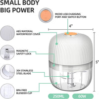 Portable Mini Garlic Chopper, 250ML Onion Masher, Wireless Veggie Grinder, Multifunctional Food Processor for Ginger, Chili,Frui S984d91b012a14fbdae7b06987d8b0825r Amrit Store