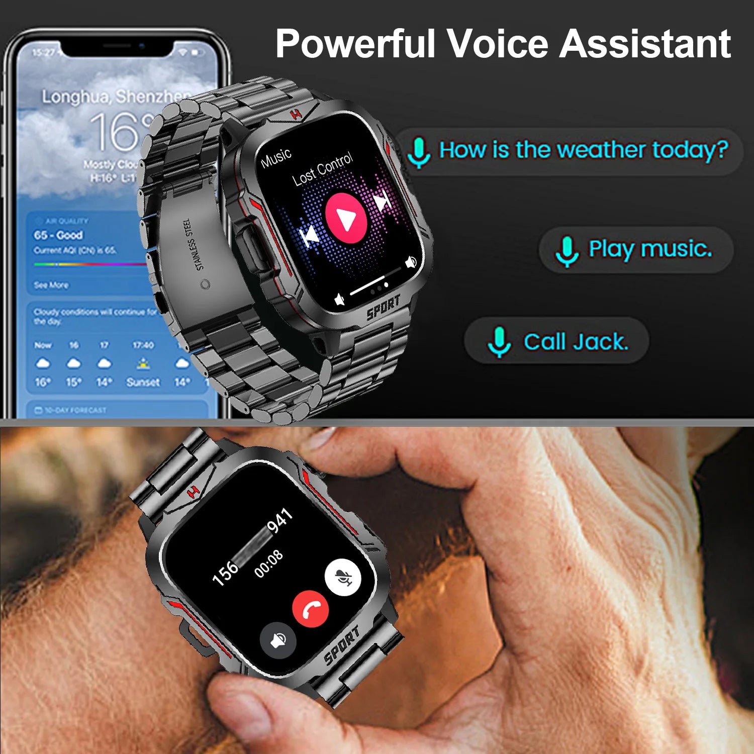 Strong Flashlight Smart Watch for Men/Women, 1.96'' Screen Fitness Tracker with AI Voice Assistant/ Bluetooth Call/ 100+Sports S9912d6d00cf741d5ad36a0f7c0f3cae6L Red, White and Blue Products Store