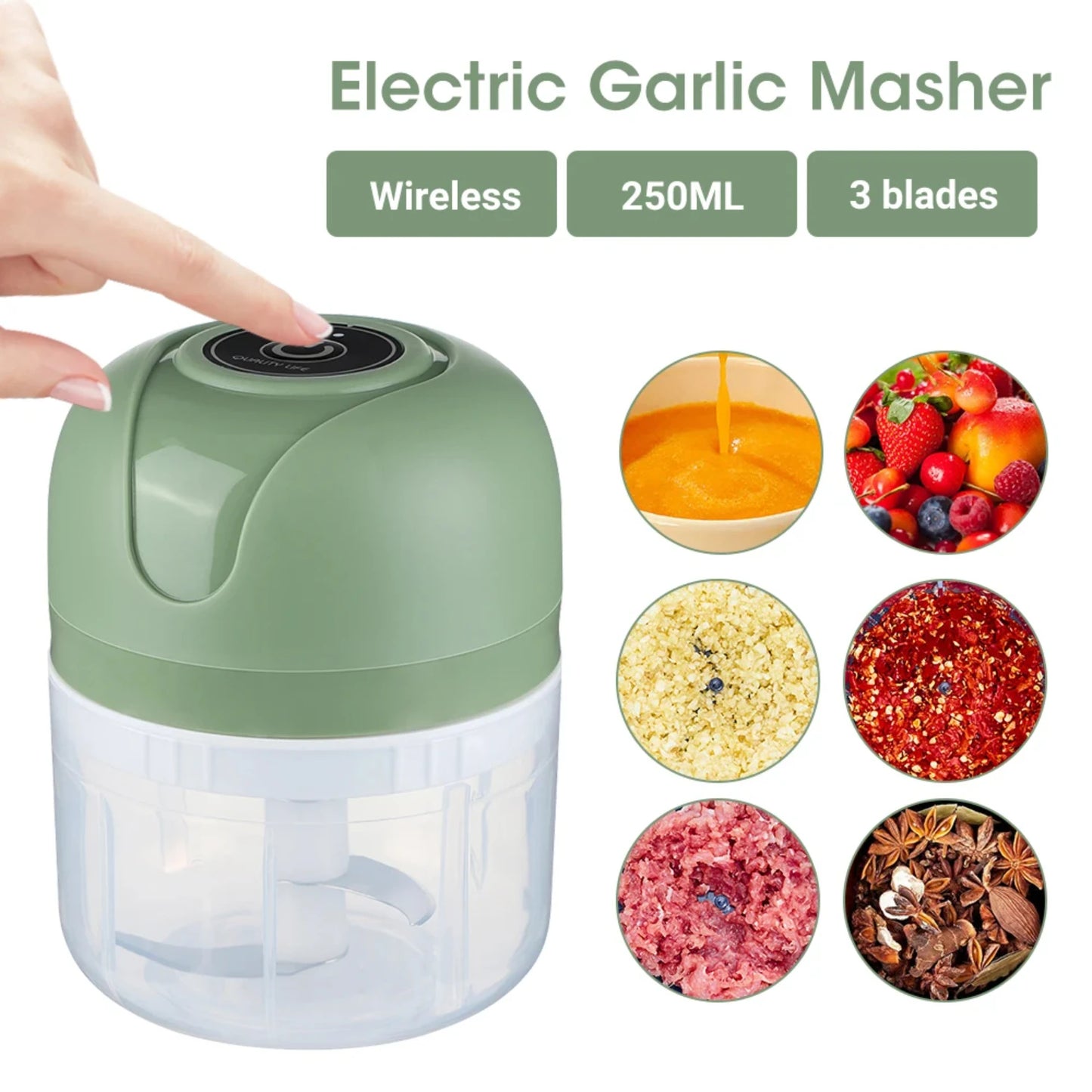 250ml Garlic Masher Crusher, Portable Garlic Chopper, USB Food Processor Kitchen Kitchen Gadgets Wireless Garlic Beater S9ab13f8fdb144c389424c22384967502l Amrit Store