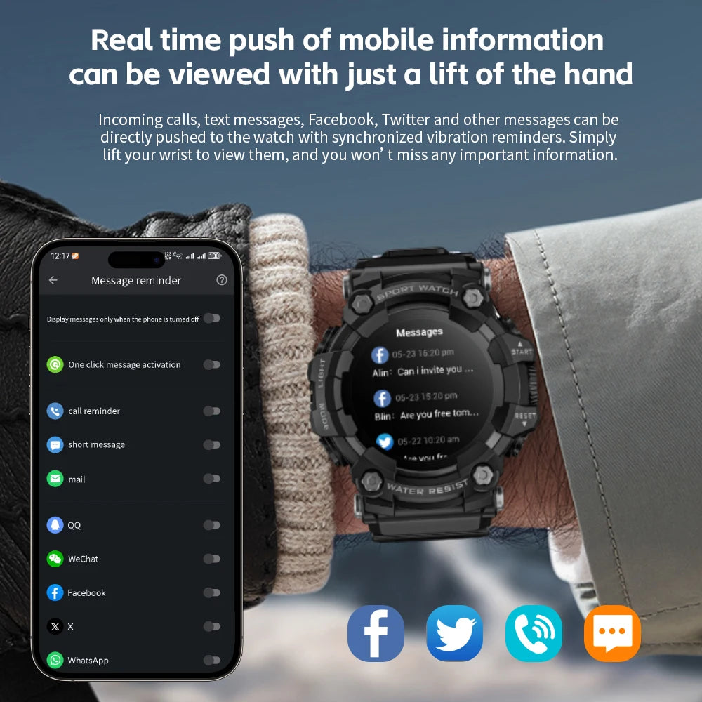LOKMAT Rugged Sport Smart Watch ATTACK-GT Bluetooth Calls Colorful Waterproof Military Smartwatches with Flashlight for Phone S9bb16164b9c14bba83c2624e1fb9e3ddN Red, White and Blue Products Store