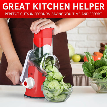 Manual Rotary Vegetable Cheese Grater & Slicer - 3 Interchangeable Drums with Suction Cup Base for Kitchen Food Prep S9d8ec3fc6113493990968e64ea7b943dJ Amrit Store