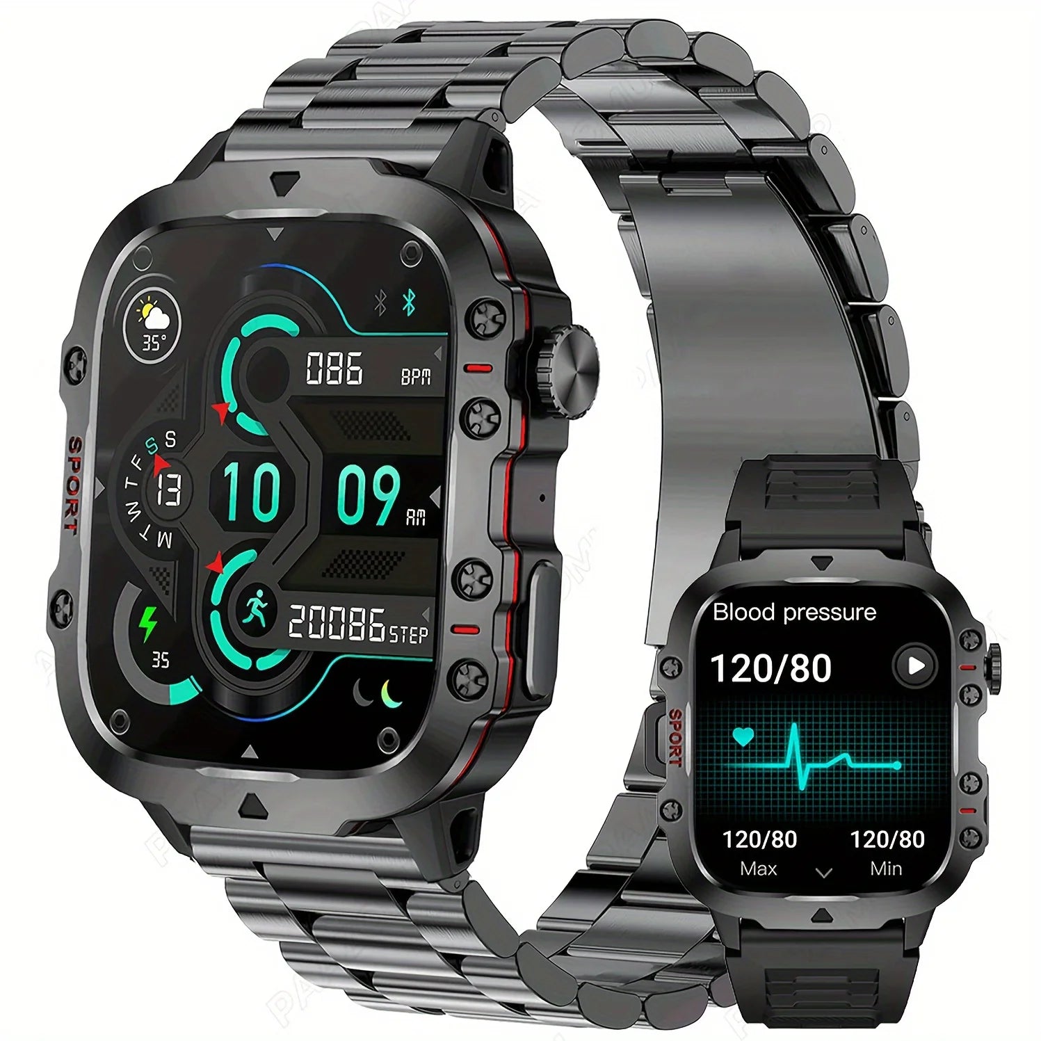 AI Voice Assistant Smart Watch, 1.96'' HD Screen Activity Trackers with 100+Sports/ Bluetooth Call/ SMS Alerts/ Flashlight Black steel Sa2379249e038441c836a3f2f876df659q Red, White and Blue Products Store