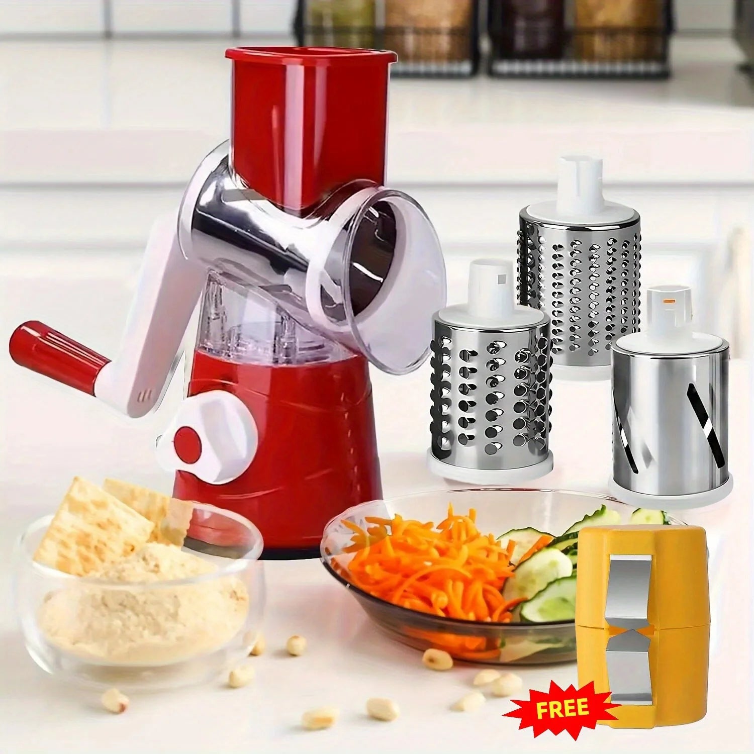 Manual Rotary Vegetable Cheese Grater & Slicer - 3 Interchangeable Drums with Suction Cup Base for Kitchen Food Prep black Sb48c3bcf27bf4388a13c5911755652a81 Amrit Store