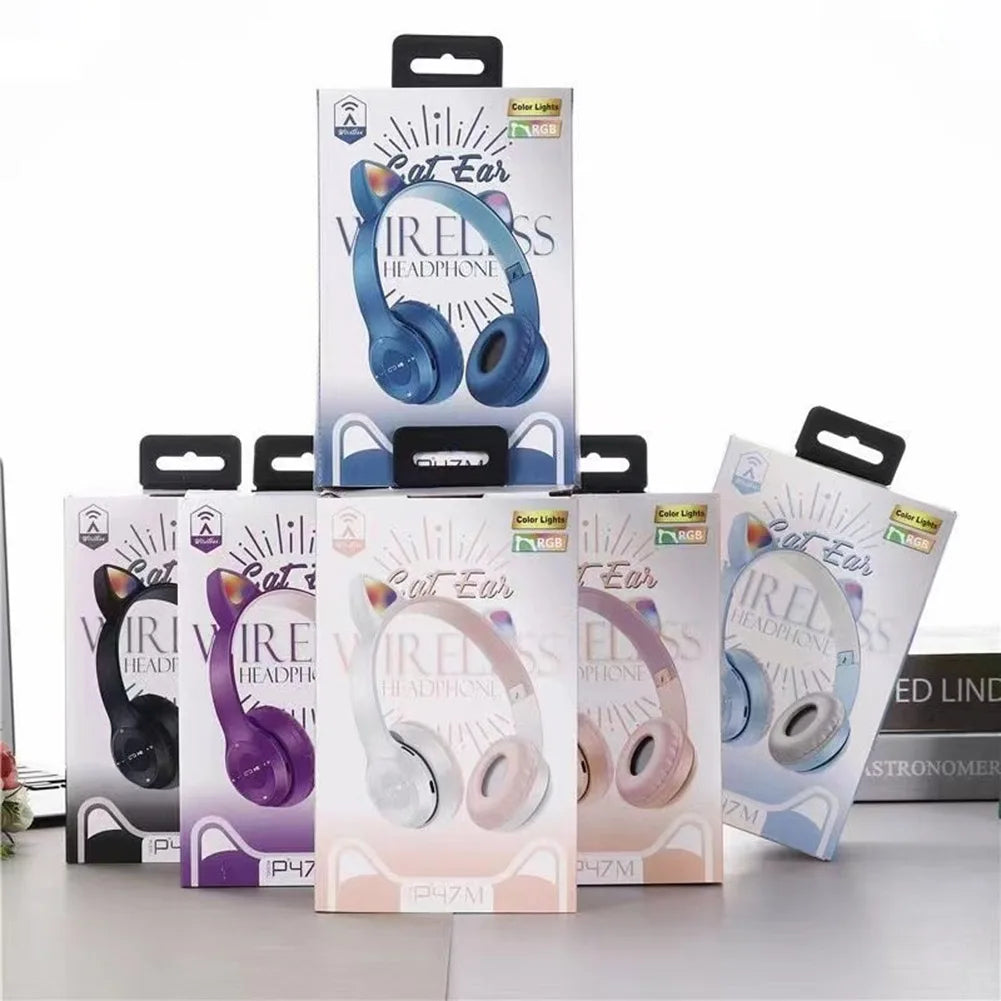 Wireless Headphones Cat Ear Gaming Headset Glow Light Bluetooth-Compatible Helmets Cute Over-Ear Headsets for Kids and Adult Sc3664802e99a48358b76301439d875e8e Amrit Store