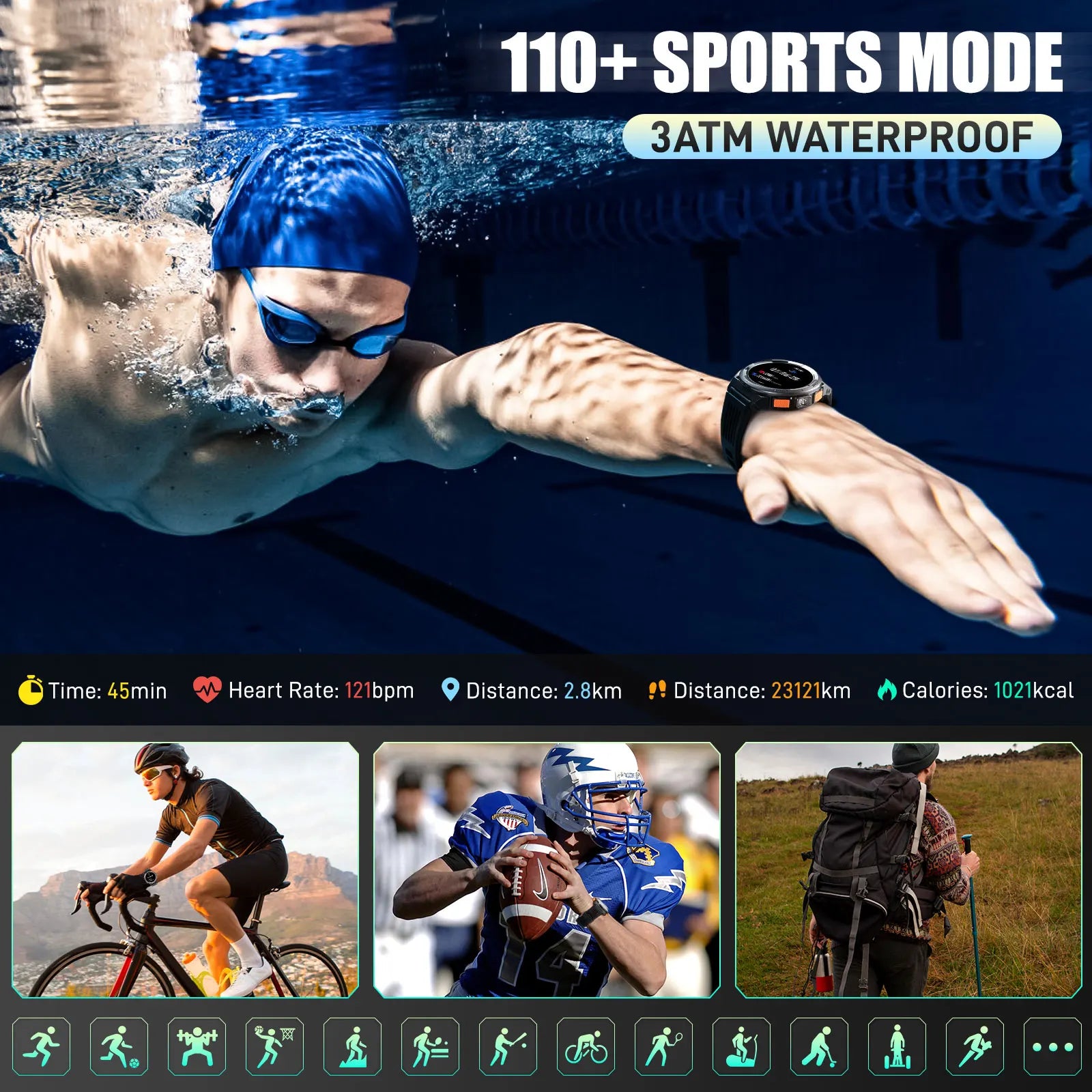 EIGIIS 1.45 Inch Smart Watch KE5 3ATM Waterproof Original Design Sports Watch With Compass And Altitude Barometer LED Flashlight Sc3a91cba58264999a8b4a78a49f70589j Red, White and Blue Products Store