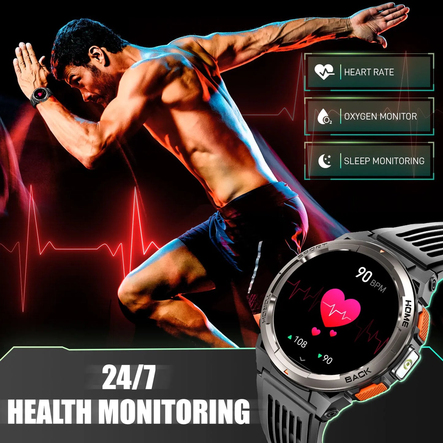 EIGIIS 1.45 Inch Smart Watch KE5 3ATM Waterproof Original Design Sports Watch With Compass And Altitude Barometer LED Flashlight Sc7813adf8ab940609bc267ba7adf5f695 Red, White and Blue Products Store