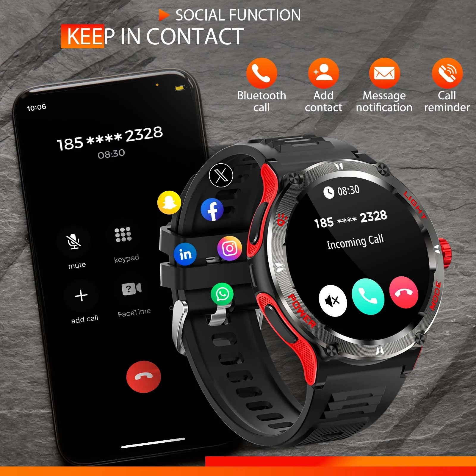 EIGIIS Smart Watch 3ATM Waterproof 1.53" KT76 Men Sport With Compass And LED Flashlight Heart Rate Sleep Analysis Bluetooth Call Sce47cddb1466471c90e21c4ca2df5f2az Red, White and Blue Products Store