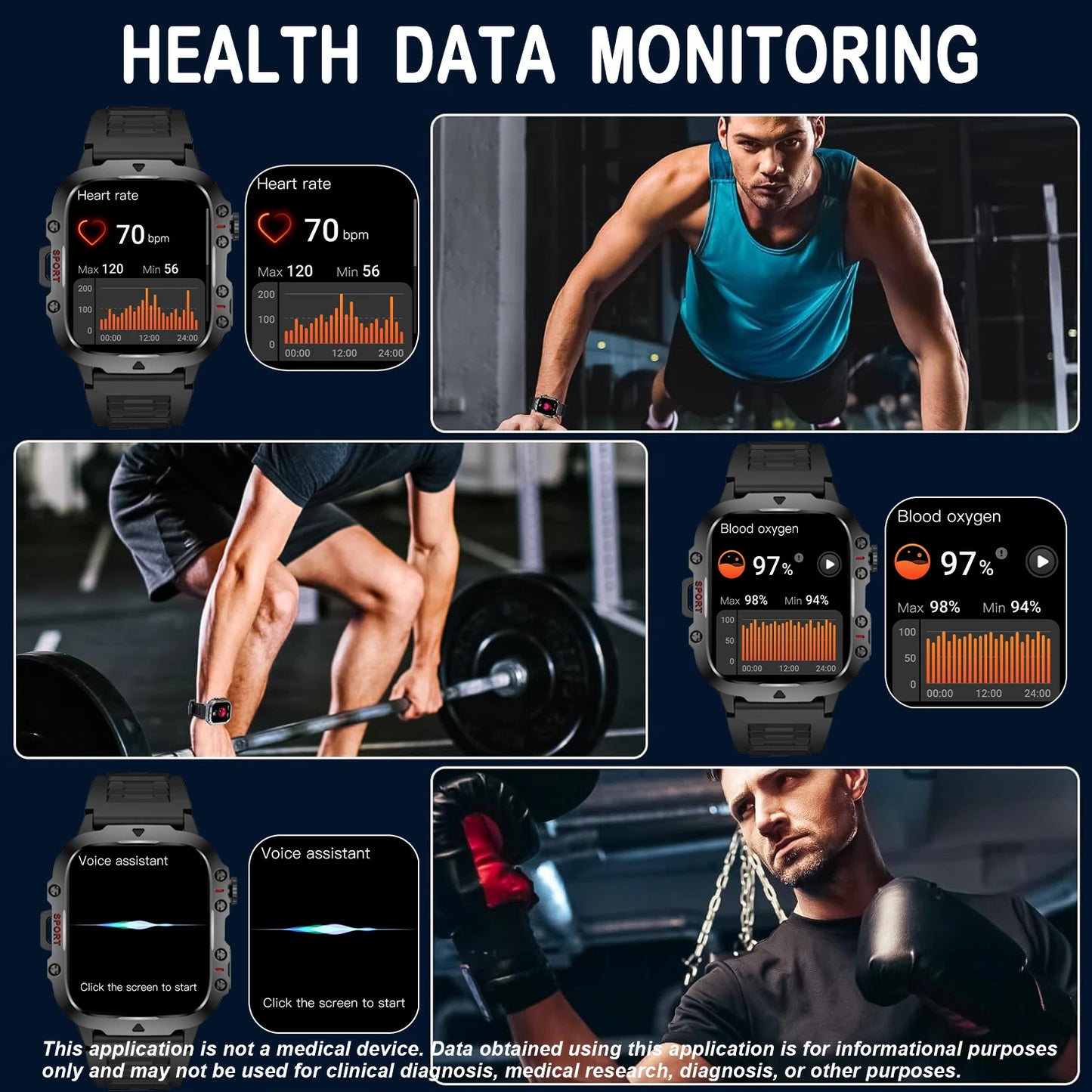AI Voice Assistant Smart Watch, 1.96'' HD Screen Activity Trackers with 100+Sports/ Bluetooth Call/ SMS Alerts/ Flashlight Sda95274be0944a96beb6da82145a8188t Red, White and Blue Products Store
