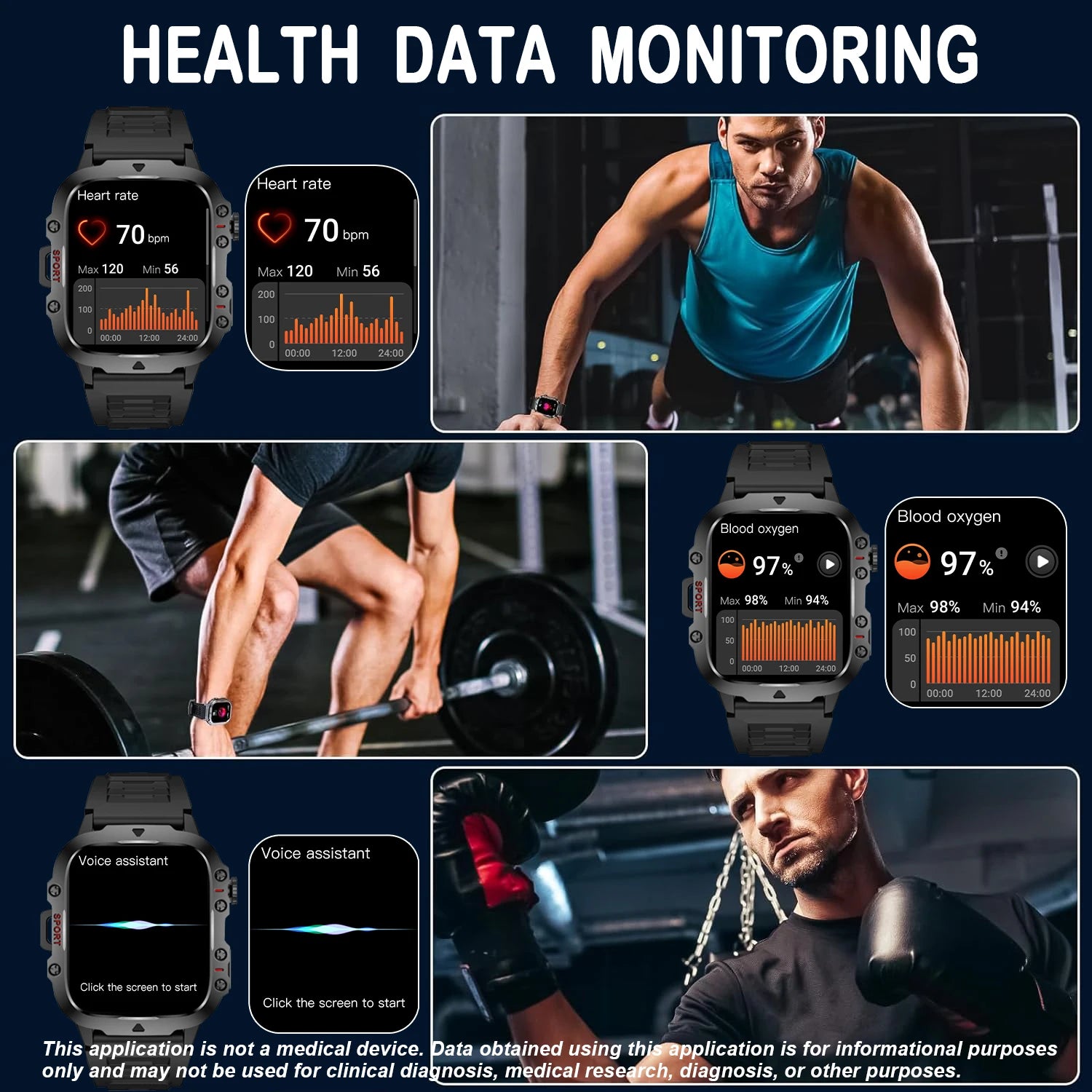 AI Voice Assistant Smart Watch, 1.96'' HD Screen Activity Trackers with 100+Sports/ Bluetooth Call/ SMS Alerts/ Flashlight Sda95274be0944a96beb6da82145a8188t Red, White and Blue Products Store