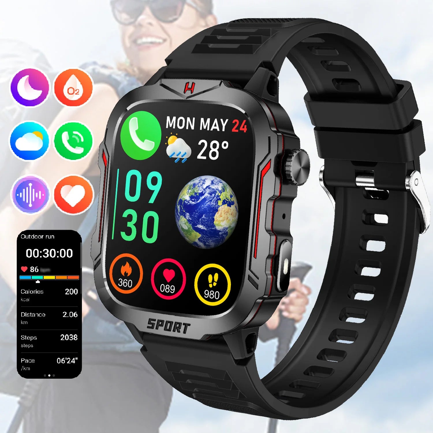 Strong Flashlight Smart Watch for Men/Women, 1.96'' Screen Fitness Tracker with AI Voice Assistant/ Bluetooth Call/ 100+Sports Sdd1e979607ab48789f457ab24ee7abd7A Red, White and Blue Products Store