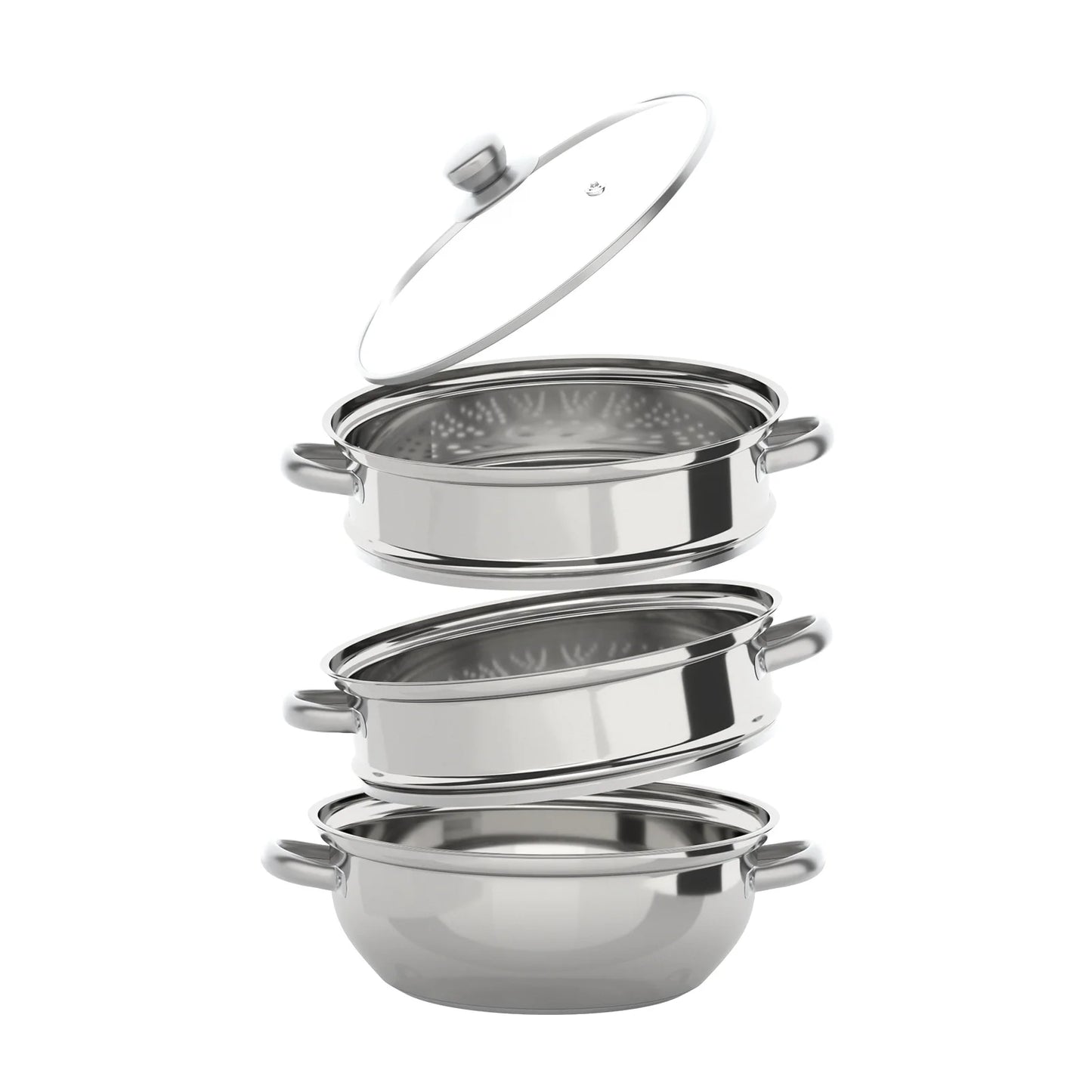 3-Tier 28CM Stainless Steel Steamer Food Cooking + Glass Lid Cookware Steam Pot Set Silver Hot Pot Steamer Veg Cooker Light Grey Se225f9183c4d4b18a5db07a5fa7bdb79O Amrit Store