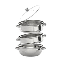 3-Tier 28CM Stainless Steel Steamer Food Cooking + Glass Lid Cookware Steam Pot Set Silver Hot Pot Steamer Veg Cooker Light Grey Se225f9183c4d4b18a5db07a5fa7bdb79O Amrit Store