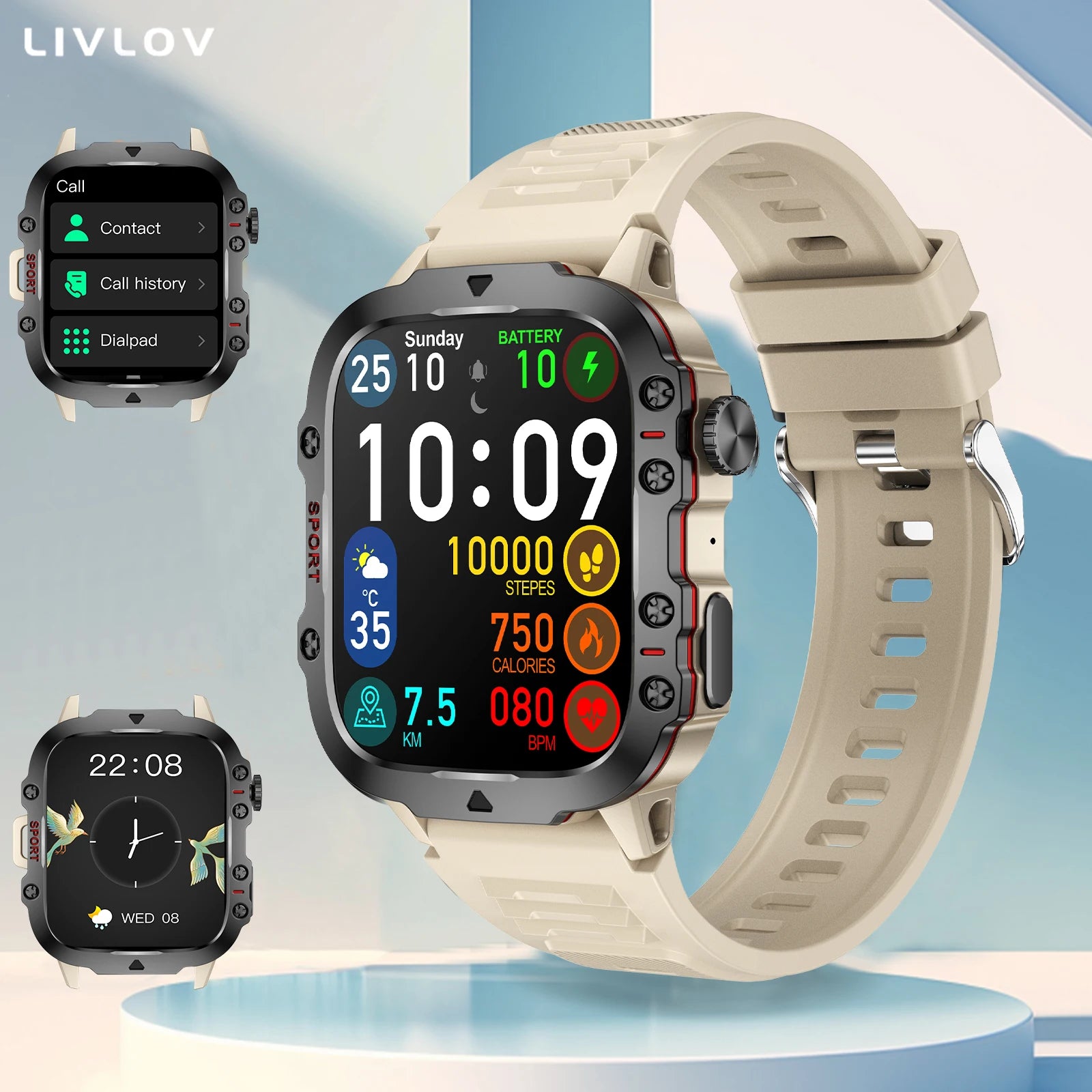AI Voice Assistant Smart Watch, 1.96'' HD Screen Activity Trackers with 100+Sports/ Bluetooth Call/ SMS Alerts/ Flashlight Beige silicone Se721e9a63f06418286f62686e36716ean Red, White and Blue Products Store