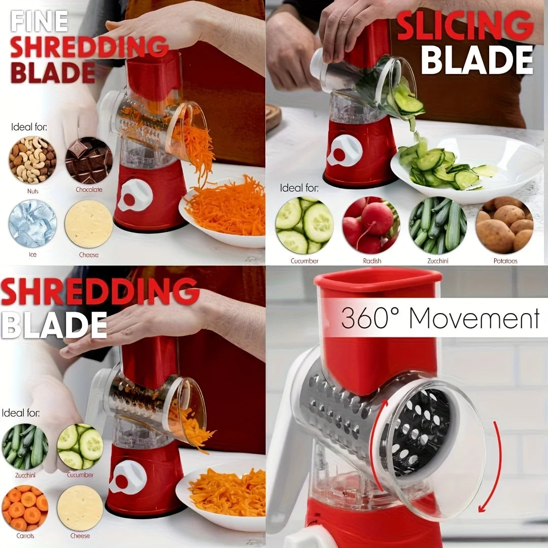 Manual Rotary Vegetable Cheese Grater & Slicer - 3 Interchangeable Drums with Suction Cup Base for Kitchen Food Prep Sf308fa32be414e10870126aea1fa3aaev Amrit Store