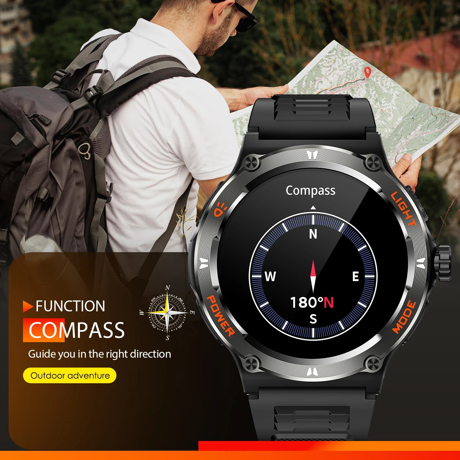 EIGIIS Smart Watch 3ATM Waterproof 1.53" KT76 Men Sport With Compass And LED Flashlight Heart Rate Sleep Analysis Bluetooth Call Sfc5060284fdc4ecfba21af17f5d1ca12G Red, White and Blue Products Store